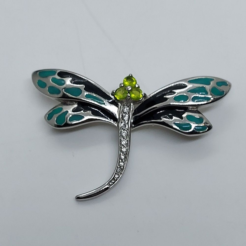 Vintage DBJ 925 Peridot‎ And CZ Dragonfly Brooch